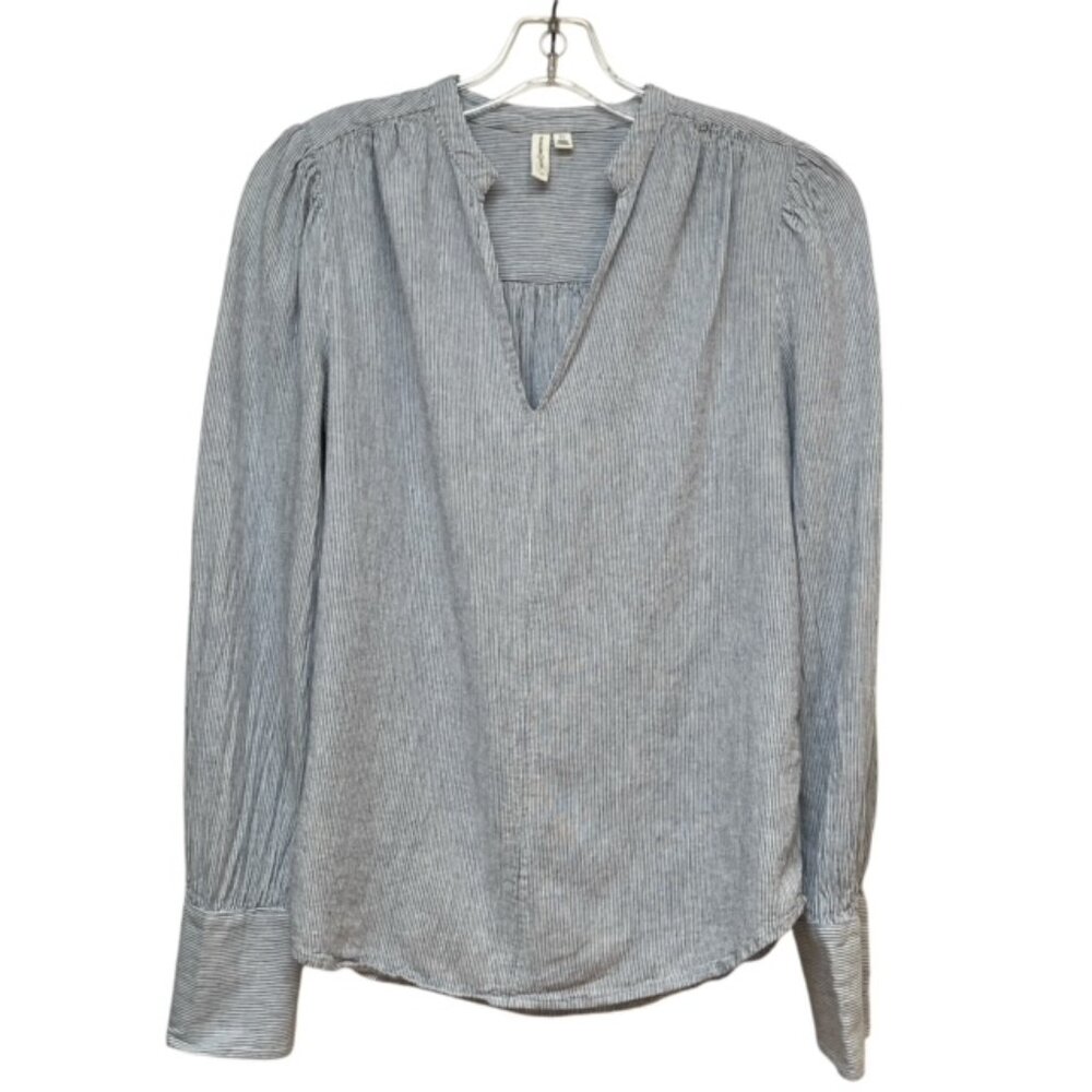 Treasure and Bond blue and white striped linen blend popover top size XS